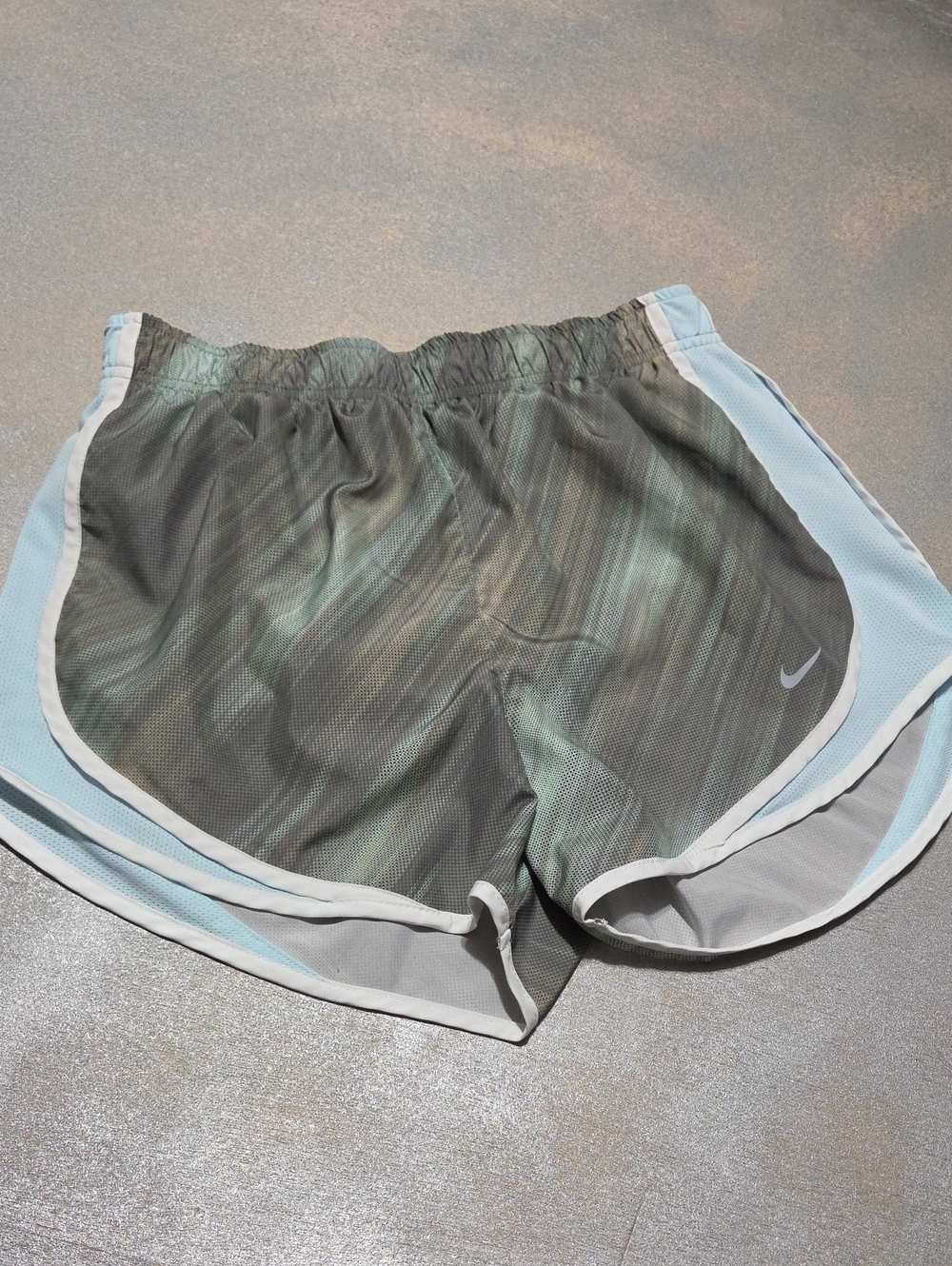 Nike Women’s Gray Mesh Running Shorts with Light Blue Panels